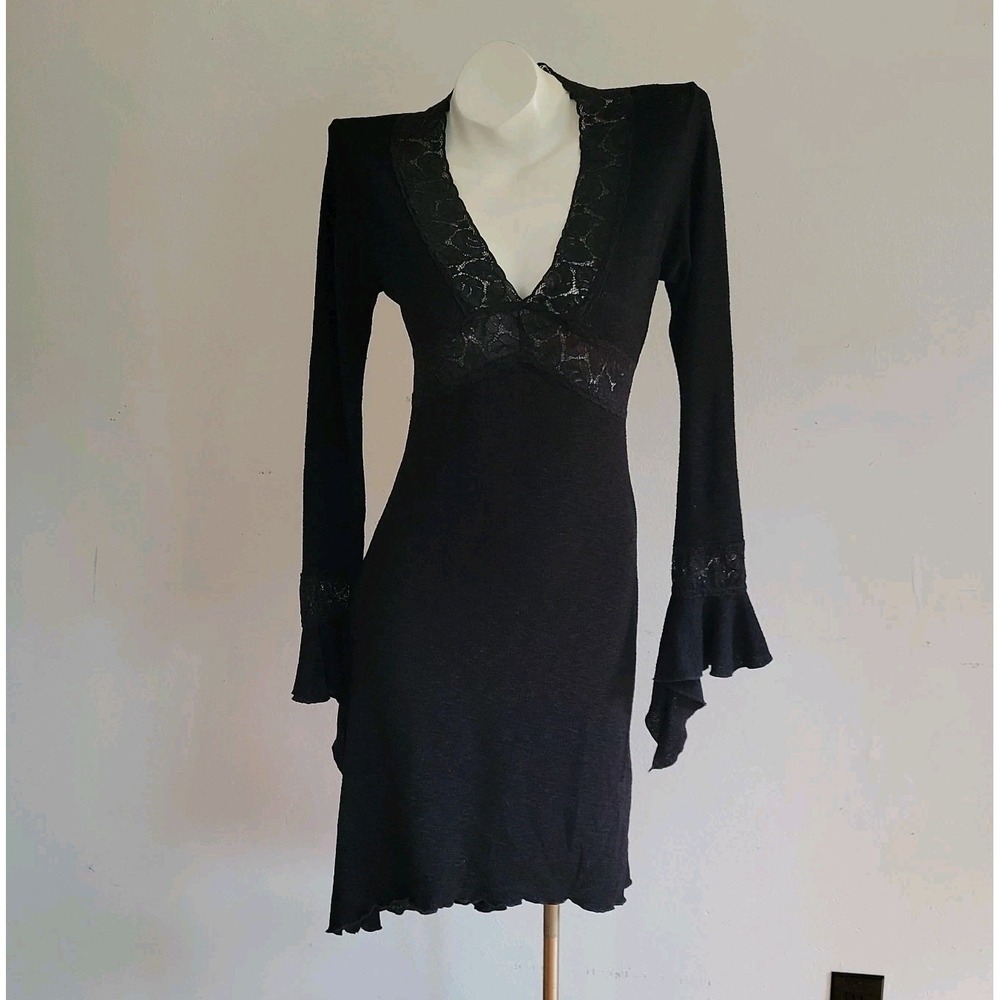 Vintage 90s Y2K Empire Waist Gothic Dress Medium Black Grunge Whimsigoth Witchy